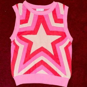 Miss Love Pink Star Sleeveless Sweater Vest Size Medium